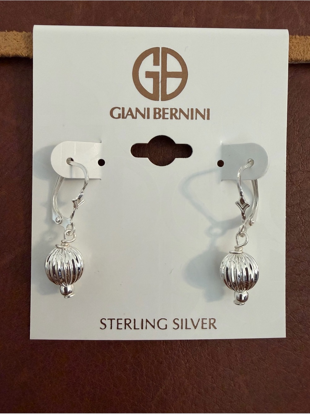 Giani Bernini Sterling Silver Ribbed Bead Drop Earrings NWT